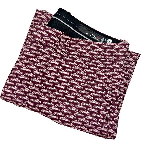 RLX Ralph Lauren Performance Golf Pants Classic Fit Vintage Cars Maroon 33X30.5